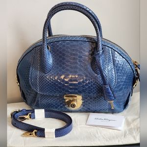 $5950 RARE New 100% Auth Salvatore Ferragamo Fiamma Snake Skin Women's Handbag